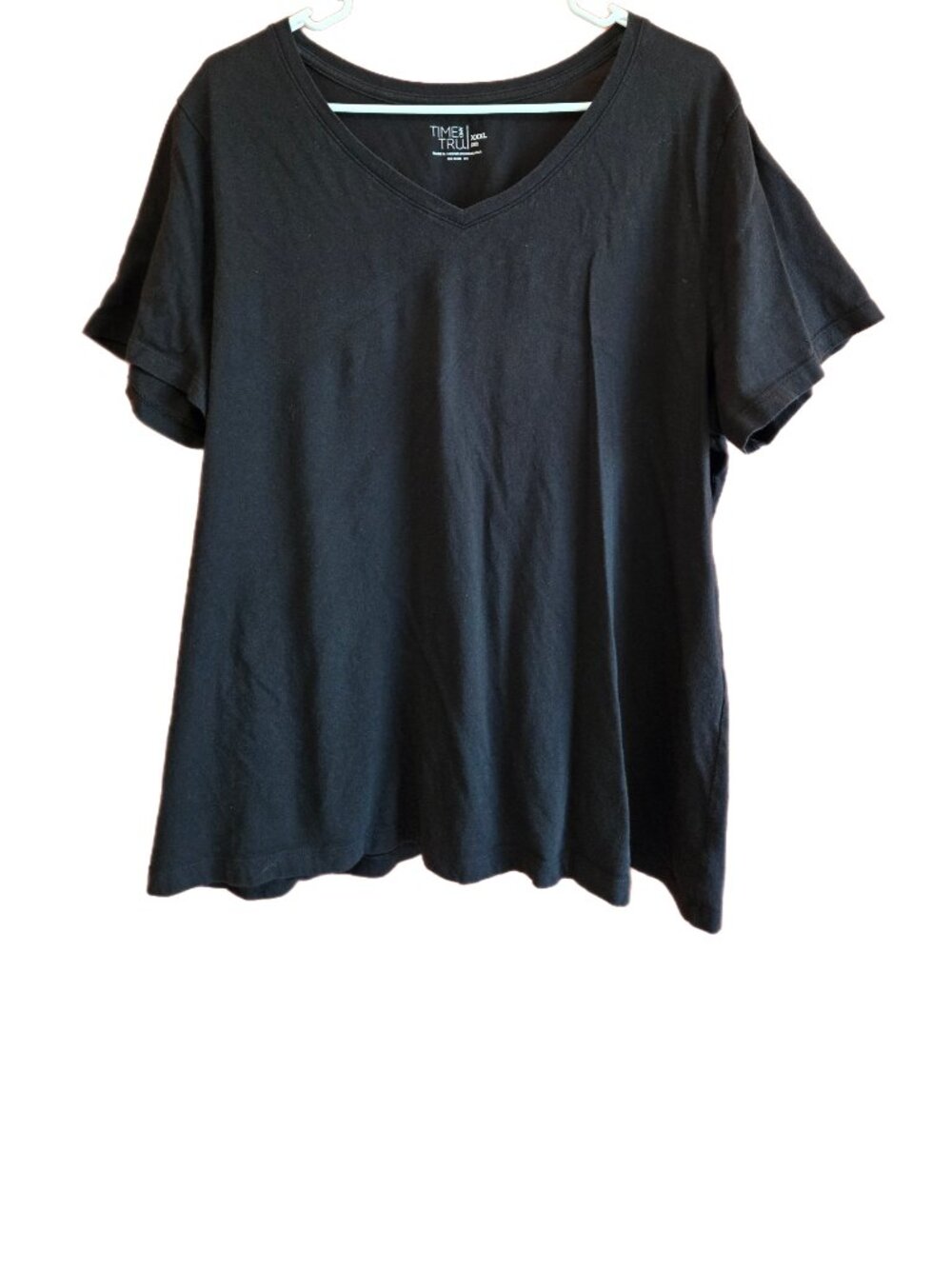 Time And Tru Women's 3X (22) Short-Sleeve Black Cotton Pullover V-Neck Top